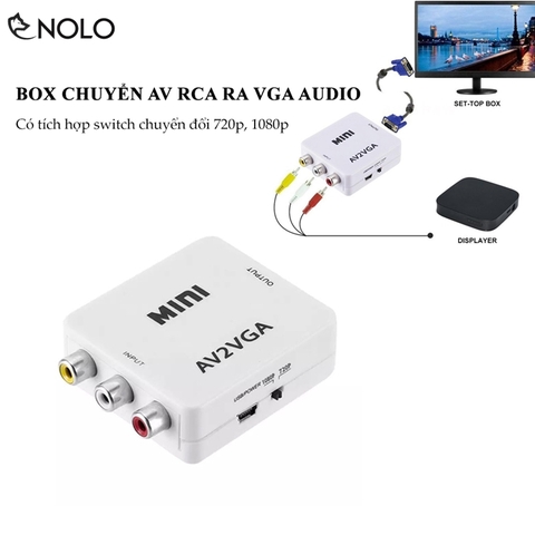 Bộ Box Chuyển Đổi Tín Hiệu AV RCA ra VGA Audio CVSB Model AV2VGA Hỗ Trợ Phân Giải FullHD 1080P Có Switch 720p và 1080p