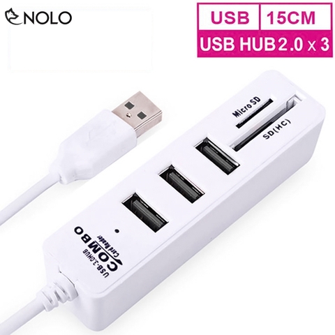 Hub USB 2.0 Đa Cổng Đọc Được USB Thẻ Nhớ SD Microsd Tương Thích Nhiều Hệ Điều Hành Chiều Dài Dây 15cm