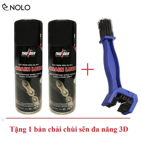 Combo 2 Chai Xịt Bôi Trơn Thunder Chain Lube Tặng Kèm 1 Bàn Chải Chà Sên 3D 