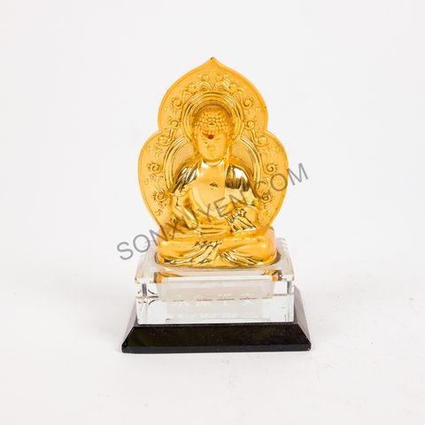 Phật tổ mạ vàng ngồi tỏa hào quang kệ kính cao 12, rộng  7,5