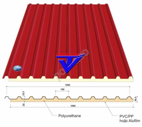 Tôn việt nhật 11 sóng 3 lớp, giấy nhựa PVC, PU 20/50, độ dày 0.40mm