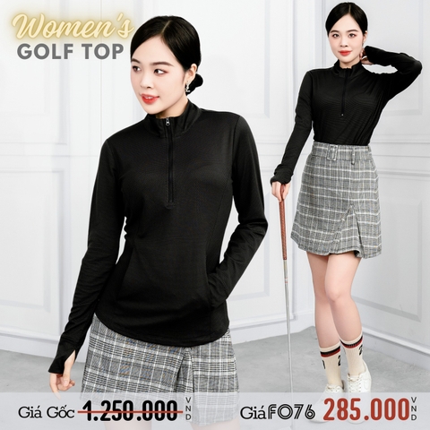 ÁO THUN GOLF NỮ TAY DÀI CỔ LỌ XUẤT MỸ MÀU ĐEN RN# 75343