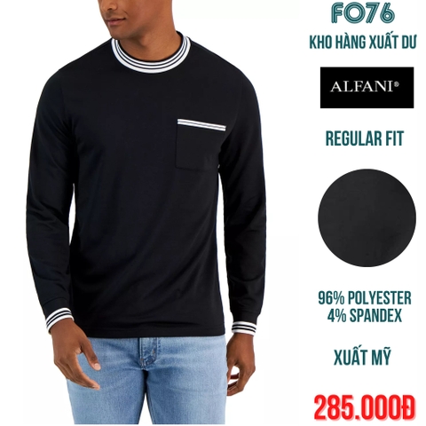 ALFANI - ÁO THUN NAM CỔ TRÒN TAY DÀI MÀU ĐEN