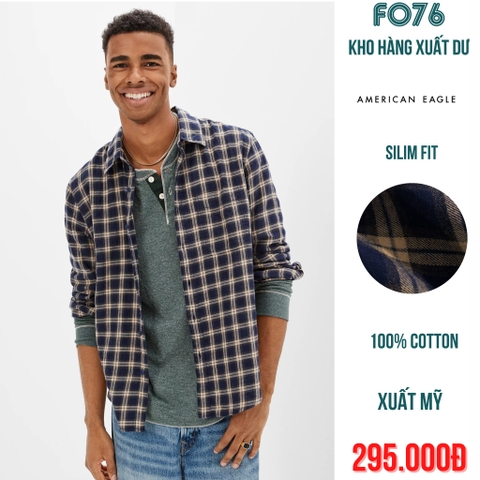 AMERICAN EAGLE - ÁO SƠ MI NAM TAY DÀI SLIM FIT MÀU SỌC CARO XANH ĐEN - RN 54485