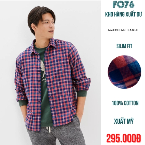 AMERICAN EAGLE - ÁO SƠ MI NAM TAY DÀI SLIM FIT MÀU SỌC CARO CAM - RN 54485