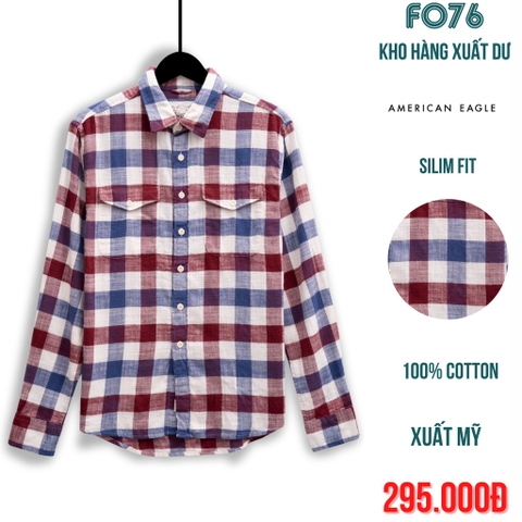 AMERICAN EAGLE - ÁO SƠ MI NAM TAY DÀI SLIM FIT MÀU CARO ĐỎ - RN 54485