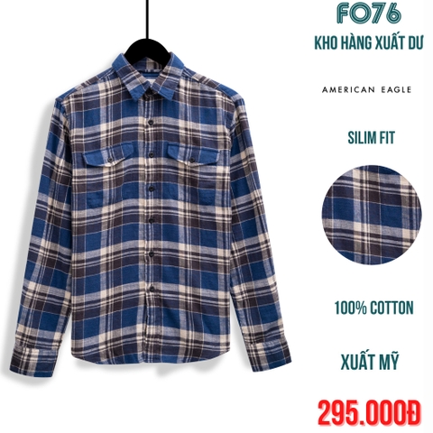 AMERICAN EAGLE - ÁO SƠ MI NAM TAY DÀI SLIM FIT MÀU CARO XANH DƯƠNG - RN 54485