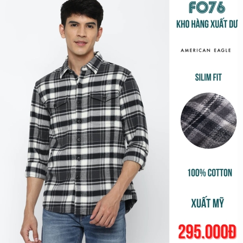 AMERICAN EAGLE - ÁO SƠ MI NAM TAY DÀI SLIM FIT MÀU CARO XÁM ĐEN- RN 54485