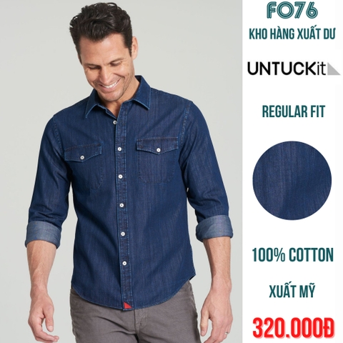 UNTUCKIT - ÁO SƠ MI JEAN NAM CÓ CỔ TAY DÀI MÀU XANH