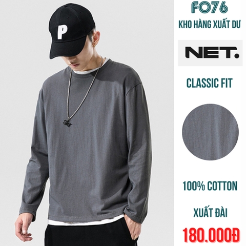 NET - ÁO THUN NAM TAY DÀI CỔ TRÒN CLASSIC FIT MÀU XÁM ĐEN