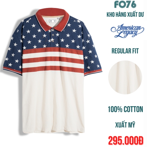AMERICAN LEGACY - ÁO THUN NAM POLO CÓ CỔ TAY NGẮN HOẠ TIẾT MÀU KEM