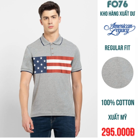 AMERICAN LEGACY - ÁO THUN NAM POLO CÓ CỔ TAY NGẮN HOẠ TIẾT MÀU XÁM