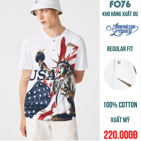 AMERICAN LEGACY - ÁO THUN NAM CỔ TRÒN TAY NGẮN HOẠ TIẾT MÀU TRẮNG