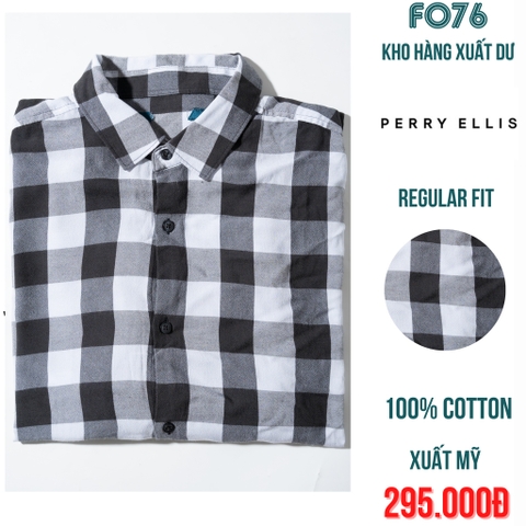 PERRY ELLIS - ÁO SƠ MI NAM TAY DÀI REGULAR FIT MÀU CARO TRẮNG ĐEN