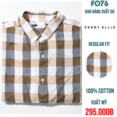 PERRY ELLIS - ÁO SƠ MI NAM TAY DÀI REGULAR FIT MÀU CARO SỌC VÀNG