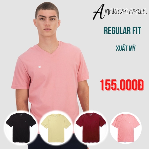 AMERICAN EAGLE - ÁO THUN NAM CỔ TIM TAY NGẮN MÀU TRƠN TỔNG HỢP