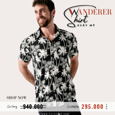 WEARFIRST - WANDERER ÁO SƠ MI NAM TAY NGẮN REGULAR FIT HOẠ TIẾT CÂY DỪA MÀU ĐEN