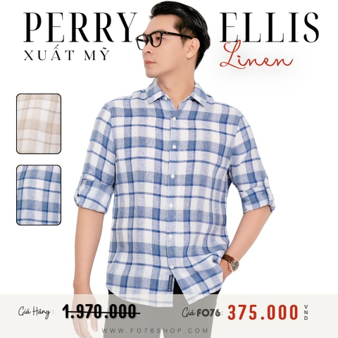 PERRY ELLIS - ÁO SƠ MI NAM DÀI TAY CARO LINEN XUẤT MỸ