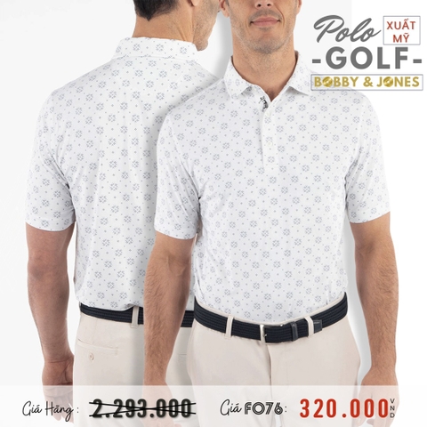 BOBBY & JONES - ÁO THUN NAM POLO GOLF XUẤT MỸ HOẠ TIẾT HOA TUYẾT MÀU TRẮNG