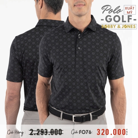 BOBBY & JONES - ÁO THUN NAM POLO GOLF XUẤT MỸ HOẠ TIẾT HOA TUYẾT MÀU ĐEN