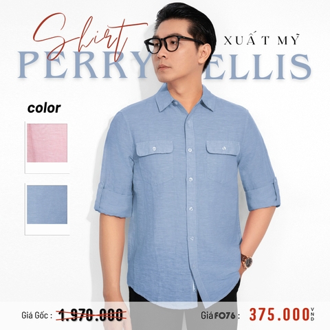 PERRY ELLIS - ÁO SƠ MI NAM TAY DÀI VẢI LINEN TÚI NGỰC XUẤT MỸ