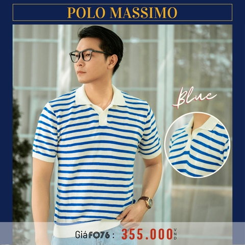 POLO MASSIMO - ÁO POLO NAM DỆT KIM MONTAGUT CAO CẤP KẺ SỌC NGANG MÀU XANH DƯƠNG