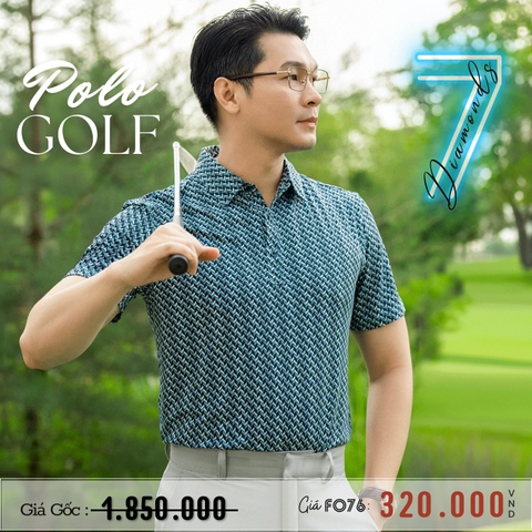 7 DIAMONDS - ÁO THUN NAM POLO GOLF TAY NGẮN CÓ CỔ HOẠ TIẾT MÀU XANH ĐẬM - RN# 101880