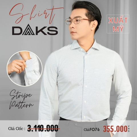 DAKS - ÁO SƠ MI NAM TAY DÀI  KẺ SỌC NGANG TRẮNG ĐEN XUẤT MỸ