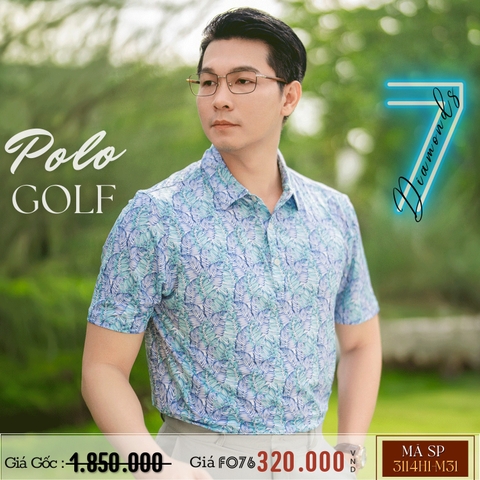 7 DIAMONDS - ÁO THUN POLO GOLF NAM HOẠ TIẾT LÁ DỪA MÀU XANH TÍM