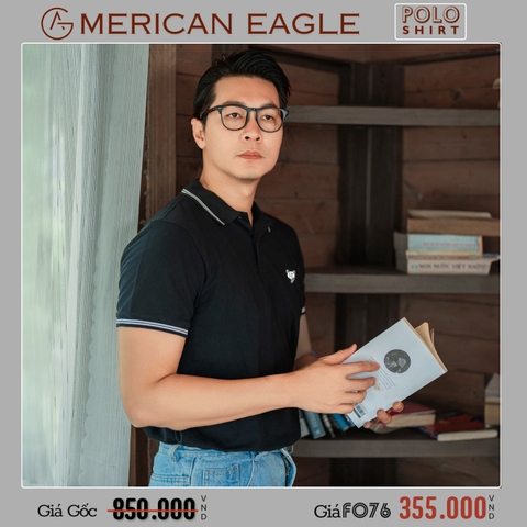 AMERICAN EAGLE - ÁO THUN POLO NAM TAY NGẮN MÀU ĐEN