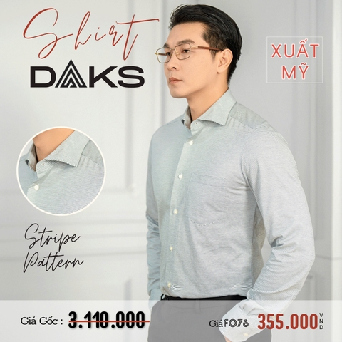 DAKS - ÁO SƠ MI NAM TAY DÀI HOẠ TIẾT SỌC NGANG MÀU XÁM XUẤT MỸ
