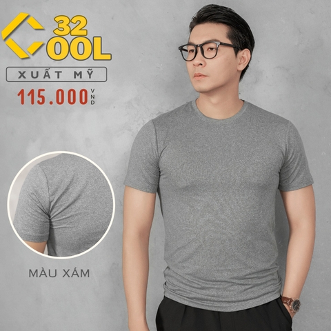 32 COOL - ÁO THUN NAM CỔ TRÒN TAY NGẮN XUẤT MỸ MÀU XÁM LÔNG CHUỘT