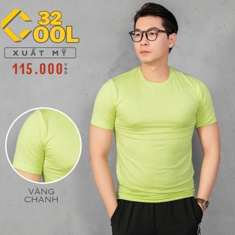 32 COOL - ÁO THUN NAM CỔ TRÒN TAY NGẮN XUẤT MỸ MÀU VÀNG CHANH