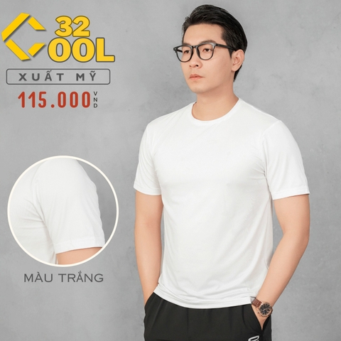 32 COOL - ÁO THUN NAM CỔ TRÒN TAY NGẮN XUẤT MỸ MÀU TRẮNG