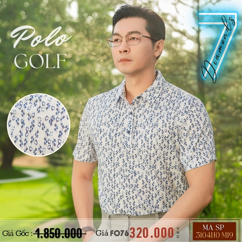 7 DIAMONDS - ÁO THUN POLO GOLF NAM HOẠ TIẾT HÌNH HỌC MÀU XANH TRẮNG