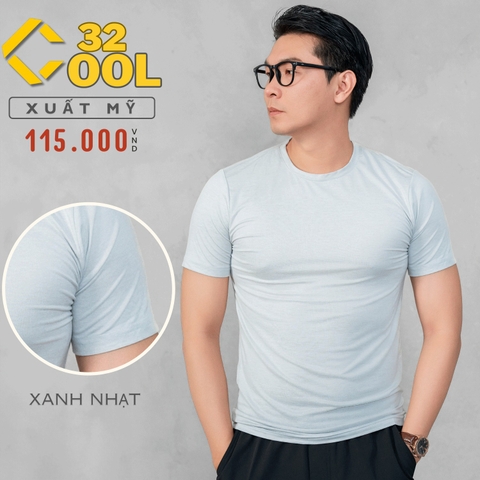 32 COOL - ÁO THUN NAM CỔ TRÒN TAY NGẮN XUẤT MỸ MÀU XANH NHẠT