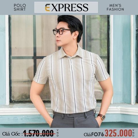 EXPRESS - ÁO THUN POLO NAM TAY NGẮN KẺ SỌC DỌC MÀU KEM #RN 55285