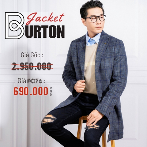 BURTON - ÁO KHOÁC MĂNG TÔ NAM VẢI DẠ SỌC CA RÔ CAO CẤP