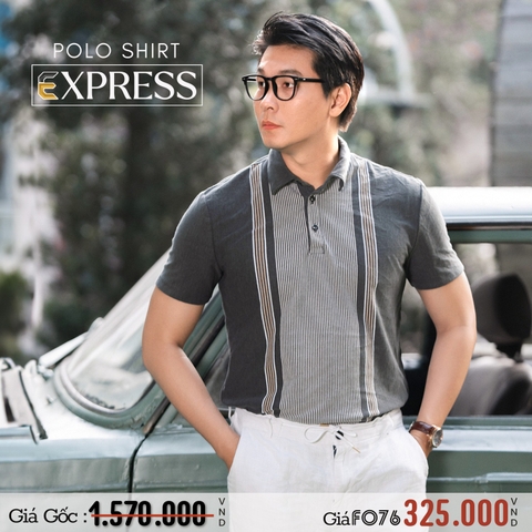 EXPRESS - ÁO THUN POLO NAM TAY NGẮN MÀU XÁM SỌC TRẮNG