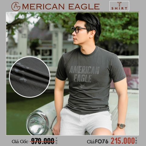 AMERICAN EAGLE - ÁO THUN NAM CỔ TRÒN TAY NGẮN XUẤT MỸ MÀU XÁM