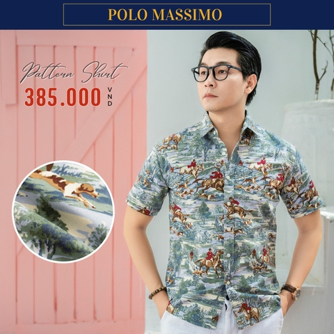 POLO MASSIMO - ÁO SƠ MI NAM TAY NGẮN HOẠ TIẾT CƯỠI NGỰA PHONG CÁCH CHÂU ÂU CỔ ĐIỂN