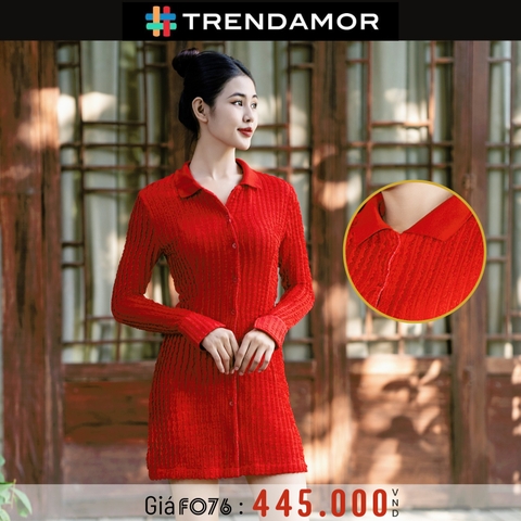 TRENDAMOR - ĐẦM SƠ MI REN ÔM BODY MÀU ĐỎ