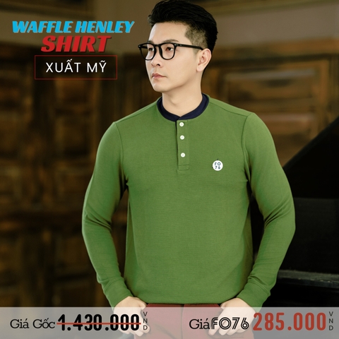 NAUTICA - ÁO THUN NAM TAY DÀI CỔ HENLEY XUẤT MỸ MÀU RÊU