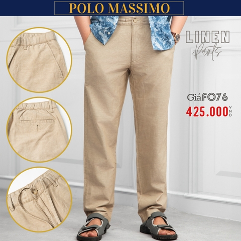 POLO MASSIMO - QUẦN DÀI LINEN NAM ỐNG SUÔNG MÀU BE