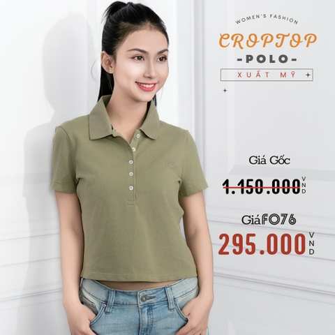 ÁO THUN POLO CROPTOP NỮ TAY NGẮN XUẤT MỸ MÀU RÊU