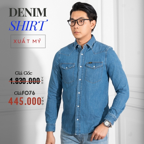 ÁO SƠ MI NAM DENIM DÀI TAY XUẤT MỸ MÀU XANH NHẠT