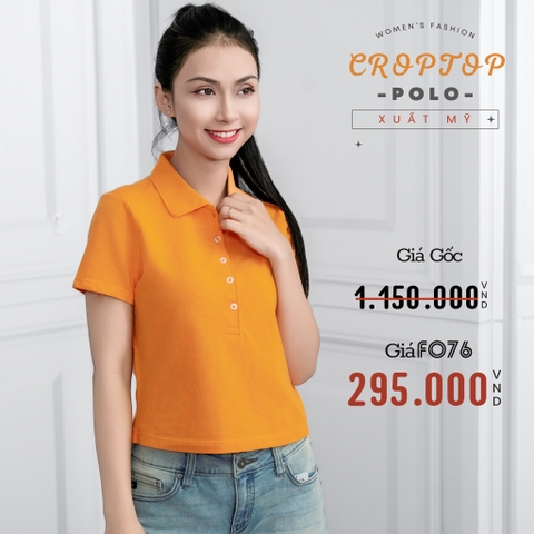 ÁO THUN POLO CROPTOP NỮ TAY NGẮN XUẤT MỸ MÀU CAM