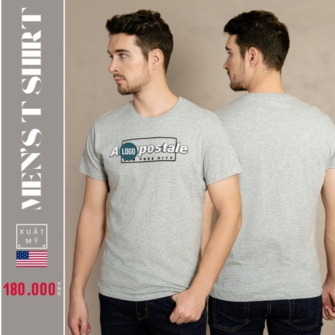 ÁO THUN NAM CỔ TRÒN TAY NGẮN XUẤT MỸ THÊU LOGO NGỰC MÀU XÁM AT4610L4