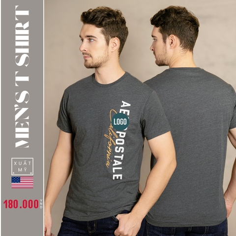 ÁO THUN NAM CỔ TRÒN TAY NGẮN XUẤT MỸ THÊU CHỮ MÀU XÁM AT4610L