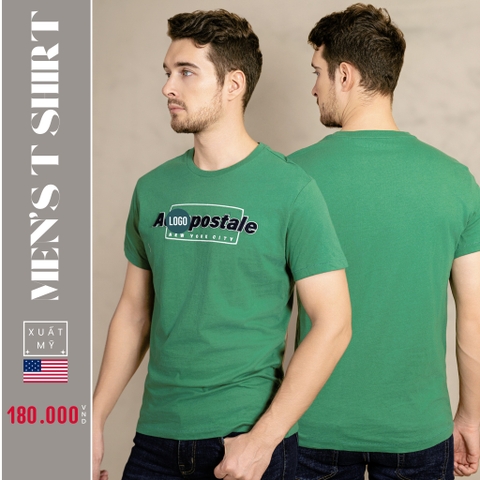 ÁO THUN NAM CỔ TRÒN TAY NGẮN XUẤT MỸ THÊU LOGO NGỰC MÀU XANH LÁ AT4610L2